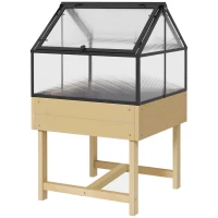 Outsunny Mini Serre sur Pieds dim.  60L x 57l x 103H cm double toit ouvrable Panneaux de Polycarbonate, acier, Bois Sapin traité(m-1)