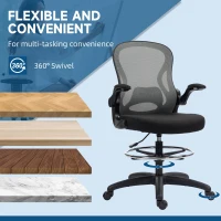 Vinsetto Adjustable Mesh Standing Desk Chair with Flip-up Armrests Lumbar Support Armrests Adjustable Footrest Ring, Dark Grey(m-8)