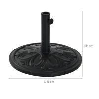 Outsunny Pied de parasol rond base de lestage Ø 48 x 34H cm ciment HDPE motif fleurs de lys poids net 13 Kg noir(m-3)