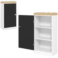 AIYAPLAY Meuble rangement enfant, rangement jouet enfant avec porte en tableau noir, 3 casiers et plateau supérieur, blanc(m-1)