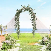 Outsunny Metal Garden Arch Trellis, Decorative Arbour Archway for Walkway Path Ceremony Wedding Party, 120 x 30 x 226cm(m-13)