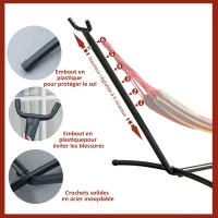 Outsunny Support Pied de hamac Structure Robuste métal époxy Noir Hauteur réglable 6 Niveaux dim. 2,80L x 1,17l x 1,10H m(m-4)