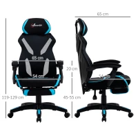 Vinsetto Sedia da Gaming con Supporto Lombare, Sedia Ufficio Ergonomica con Altezza Regolabile in Tessuto Nero e Blu, 65x65x119-129cm(m-3)