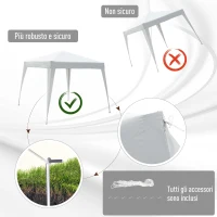 Outsunny Gazebo Pieghevole da Giardino 2.4x2.4m con Struttura in Acciaio e Corde Antivento, Bianco(m-7)