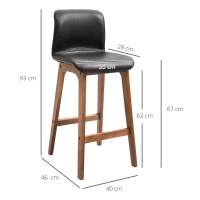 HOMCOM Modern Bar Stools Set of 2, PU Leather Upholstered Bar Chairs with Wooden Frame, Footrest for Home Bar, Dining Room(m-3)