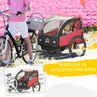 HOMCOM Remolque de Bicicleta para Niños +18 Meses con Cinturón de Seguridad Sistema de Amortiguador 140x88x90 cm Rojo(m-4)