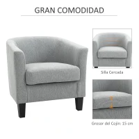 HOMCOM Butaca de Salón Tapizada en Lino Sintético Sillón Relax Moderno con Reposabrazos Respaldo Acolchados y Cojín Grueso para Dormitorio 75x72x74 cm Gris(m-4)