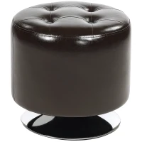 HOMCOM 360° Swivel Foot Stool Round PU Footstool with Thick Sponge Padding and Solid Steel Base, Brown(m-11)