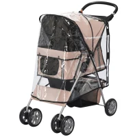 PawHut Dog Stroller with Rain Cover for Small Miniature Dogs, Folding Pet Pram with Cup Holder, Storage Basket, Reflective Strips, Brown(m-11)
