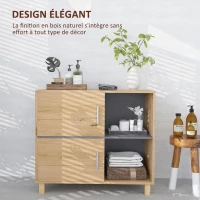 HOMCOM Meuble de salle de bain, meuble de rangement avec compartiments ouverts et placard, dim. 80 x 35 x 70 cm, bois naturel(m-5)