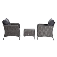 Outsunny Conjunto Muebles Ratán de Jardín Exterior 5 Pcs Sillón Mesa de Café y Taburete Reposapiés Cojín Incluido Marco Acero Color Gris(m-9)