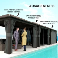 Outsunny 3.6 x 3 m Aluminium Hardtop Gazebo, with Accessories - Dark Grey(m-7)