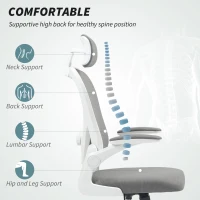 HOMCOM Executive Office Chair, Ergonomic Mesh High Back Desk Chair with Flip-up Armrest, Rotatable Headrest, Adjustable Lumbar Support for Home Study, Grey(m-4)