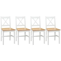 HOMCOM Lot de 4 chaises de salle à manger en bois massif chaise de cuisine esprit campagne dossier croisé blanc et chêne(m-10)
