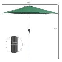 Outsunny Ombrellone da Giardino 2.6x2.4 m con Testa Inclinabile, in Alluminio e Poliestere, Verde scuro e Nero(m-3)