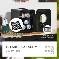 HOMCOM 4L Mini Fridge 6Can, AC+DC Portable Cooler & Warmer Car Refrigerator for Skincare, Makeup, Cosmetics, Food, for Bedroom, Home, Caravan, Car, Black(m-5)