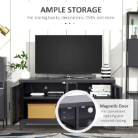 HOMCOM Steel TV Stand Cabinet, Industrial TV Unit for TVs up to 50", TV Table with 2 Doors, Adjustable Shelf and 4 Cable Holes for Living Room, Black(m-4)