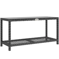 Outsunny Table d'appoint de jardin table basse rectangulaire en résine tressée plateau verre trempé dim. 80L x 30l x 40H cm gris(m-10)