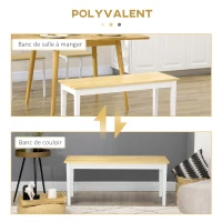 HOMCOM Banc en bois pour 2 personnes bicolore assise naturelle et piètement blanc 102 x 36 x 45 cm(m-6)