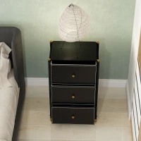 HOMCOM Faux Leather Front Chest of Three Drawers - Black(m-7)