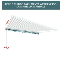 Outsunny Tenda da Sole a Bracci per Esterno con Manovella, Metallo e Poliestere, 295x250cm Verde e Bianco(m-4)