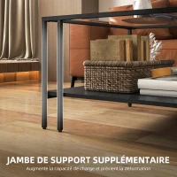 HOMCOM Table basse carrée 2 niveaux avec plateau en verre trempé, 1 étagère, design minimaliste, 73l x 73P x 46,5H cm, noir(m-6)