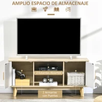 HOMCOM Mueble de TV para Televisores de hasta 55" Mueble con 2 Armarios y 2 Estantes 120x40x55 cm Natural y Blanco(m-5)