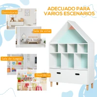 HOMCOM Estantería de Madera Infantil Forma de Casa Librería para Niños con 8 Compartimentos Abiertos y Cajón de 2 Colores 82x30x126 cm Blanco(m-7)