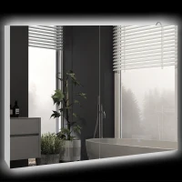 kleankin Armoire murale miroir avec éclairage LED de Salle de Bain 2 en 1, dim. 90L x 15l x 70H cm(m-11)