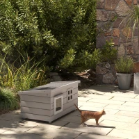 PawHut Wooden Outdoor Cat House, Elevated Cat Shelter Kennel, Pet Play House with Openable Top, Asphalt Roof, Window, Grey(m-7)