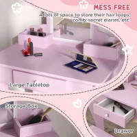 ZONEKIZ Kids Vanity Table with Mirror, Stool, Drawer, Storage Boxes, Cloud Design, for Ages 3-6 Years - Pink(m-5)