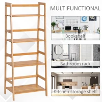 HOMCOM Libreria a 4 Livelli Moderna Scaffale a 4 Ripiani Bagno Cucina Balcone Bambù 48 × 30 × 119cm(m-5)
