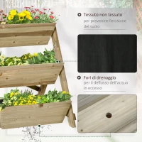 Outsunny Fioriera da Giardino a 3 Livelli con Feltro Drenante Geotessile, in Legno di Abete, 71x61x77 cm(m-5)