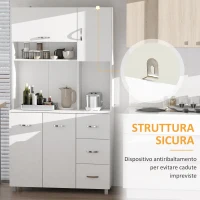 HOMCOM Credenza da Cucina Moderna con Cassetti, Armadietti e Ripiani Aperti, 100x39.5x183.5cm, Bianco(m-7)