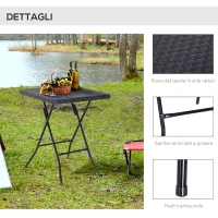 Outsunny Tavolo Pieghevole da Esterno o Campeggio, in Metallo e HDPE Impermeabile, Nero e Marrone, 60 x 60 x 74 cm(m-6)
