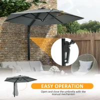 Outsunny 2.5m Wall Mounted Parasol, Hand to Push Outdoor Patio Umbrella with 180 Degree Rotatable Canopy for Porch, Deck, Garden, 250 cm, Grey(m-5)