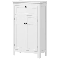 HOMCOM Meuble de salle de bain avec tiroir et étagères réglables, armoire de rangement sur pied, hauteur 102,5 cm, blanc(m-1)