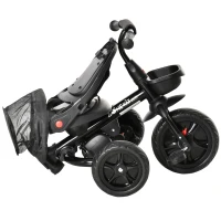 HOMCOM Tricycle Enfant évolutif Pliable - Pare-Soleil, Canne télescopique Amovible - siège pivotant, Harnais, Arceau sécurité - Repose-Pied - 3 paniers Rangement - métal PP Gris Noir(m-9)
