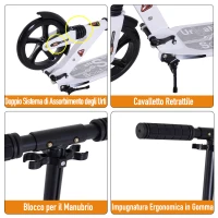 HOMCOM Monopattino Scooter Pieghevole con Serratura Rinforzata Regolabile per Adulti e Bambini in Alluminio 94 x 38 x 90-105 cm Bianco(m-7)
