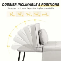 HOMCOM Fauteuil chauffeuse Pouf 3 en 1 Dossier inclinable 5 Niveaux Repose-Pied Rabattable(m-5)