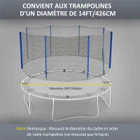 SPORTNOW Filet de remplacement pour trampolines Ø 426 cm  8 poteaux droits filet de sécurité pour trampolines, entrée zippée(m-4)