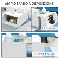HOMCOM Tavolino da Salotto Moderno con Ripiani e Scomparti Nascosti in Legno e Vetro, 100x55x36cm(m-6)