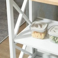 HOMCOM Chariot de service desserte de cuisine à roulettes pliante avec 2 étagères, plan de travail en bois hévéa - 60 x 40 x 84 cm - blanc(m-9)