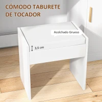 HOMCOM Tocador de Maquillaje con Taburete Espejo LED Cajones Estante Ajustable y Estantes Abiertos para Dormitorio Blanco(m-7)