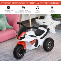 HOMCOM Porteur Enfants Moto de Course Effets musicaux et Lumineux Coffre Rangement Rouge Blanc(m-6)