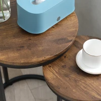 HOMCOM Lot de 2 tables d'appoint tables gigognes tables basses modulables style industriel - plateau aspect bois et pieds en métal noir(m-9)