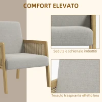 HOMCOM Poltroncina stile Boho da Salotto e Camera in Poliestere con Braccioli in Legno, 65.5x72x78 cm, Grigio(m-6)