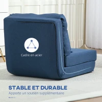 HOMCOM Chauffeuse canapé-lit convertible fauteuil 1 place avec 1 coussin avec dossier réglable, bleu foncé(m-7)