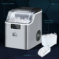 HOMCOM Macchina Ghiaccio 20kg in 24 Ore, 24 Cubetti in 14-18 Minuti con Dimensione Regolabile, Serbatoio 3.2L e Sistema Autopulente, Argento(m-5)