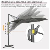 Outsunny Parasol déporté Ø 3 m octogonal inclinable manivelle avec pied en acier gris(m-5)